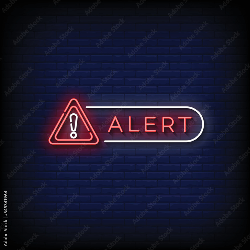Neon Sign alert with brick wall background vector Neon Sign alert with brick wall background vector