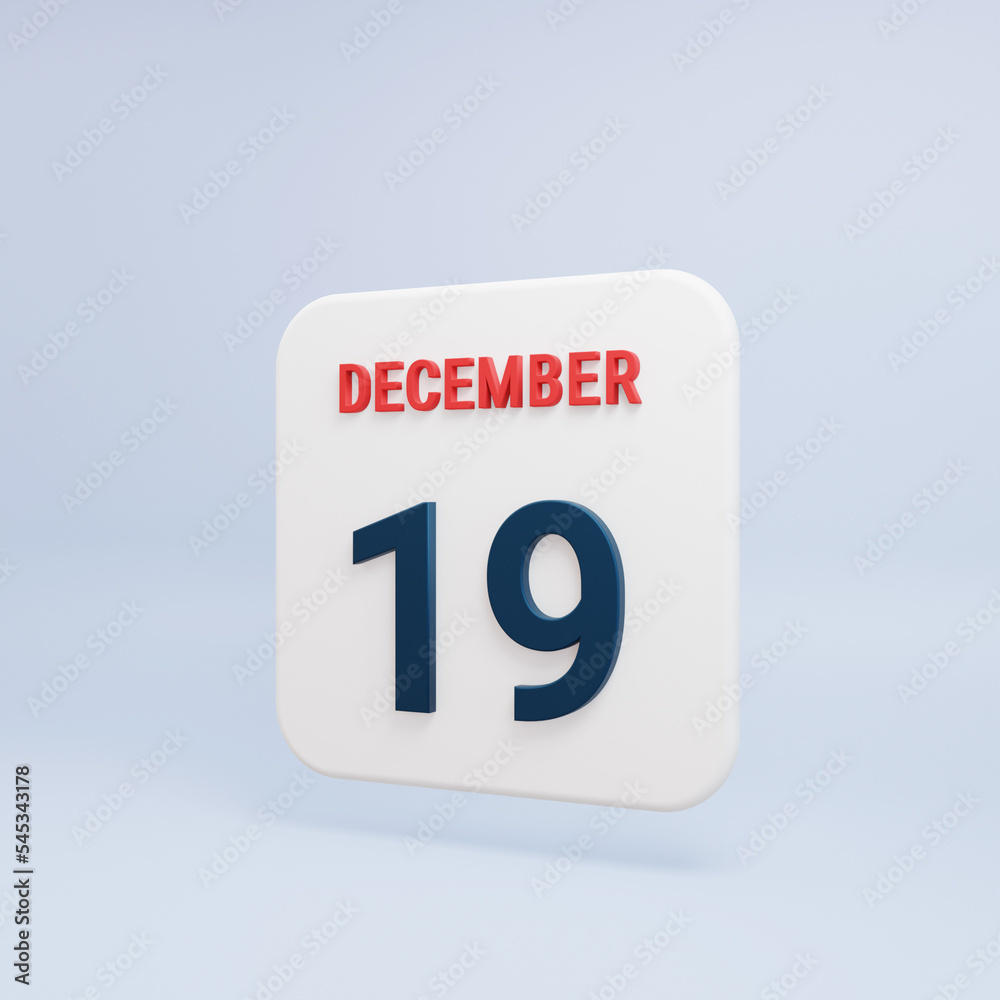 December Realistic Calendar Icon 3D Rendered Date December 19 December Realistic Calendar Icon 3D Rendered Date December 19