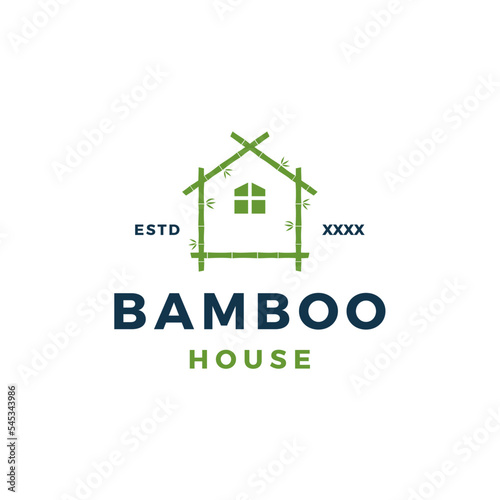 Bamboo house simple logo design vector illustration