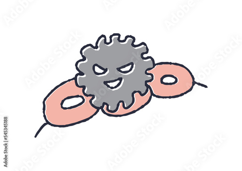 正常細胞にくっつくがん細胞のイラスト