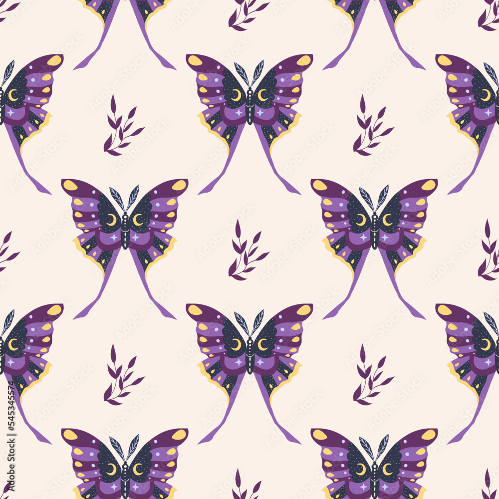 Butterflies and leaves. Seamless pattern. Vector illustration Butterflies and leaves. Seamless pattern. Vector illustration