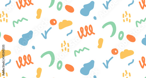 Geometric seamless pattern objects in bright colors, texture brush, minimalist details, for your projects, posters, flyers, websites, business cards