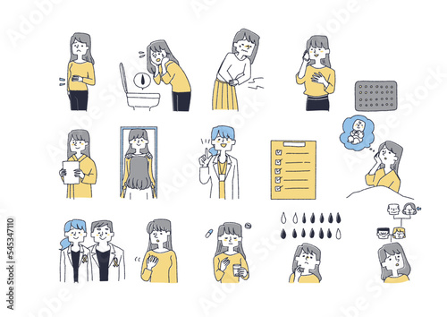 女性のがん患者に関するイラストセット