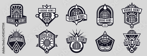 Vintage globe emblem patch, with replaceable text for stickers, sign, clothing.