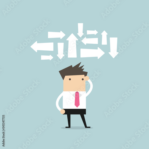 Businessman making decision where to go next, Business direction, thinking concept. vector