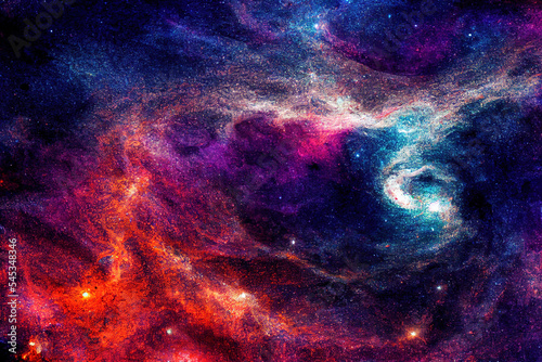 Cosmic Starry Deep Space, Colorful Nebula, Universe Background Noise Radiation. Beautiful science fiction Landscape.