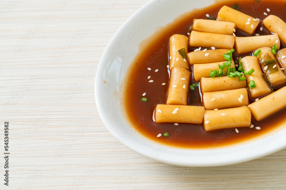 Spicy Jjajang Tteokbokki or Korean rice cake in spicy black bean sauce Spicy Jjajang Tteokbokki or Korean rice cake in spicy black bean sauce