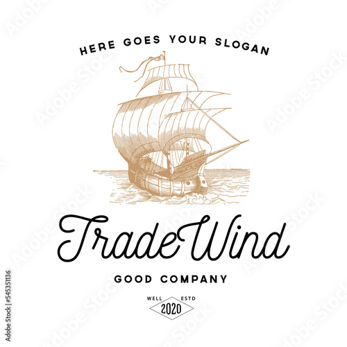 Vintage Logo with Sailing Ship 