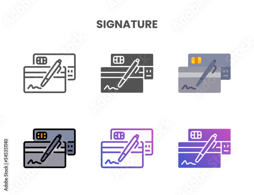Credit Card Signature icon set style ouline, glyph, flat color and gradient. Vector Illustration for Graphic Design Element. Isolated on white background