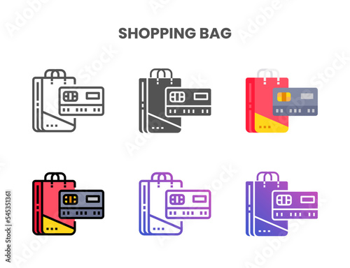 Credit Card Shopping Bag icon set style ouline, glyph, flat color and gradient. Vector Illustration for Graphic Design Element. Isolated on white background