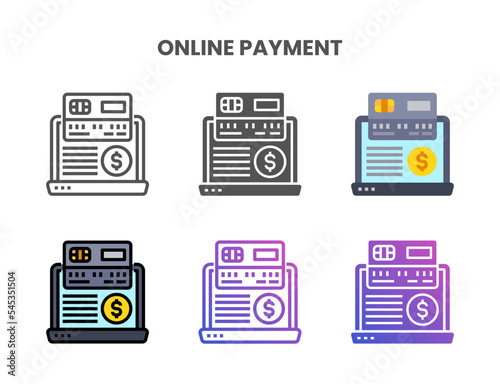 Credit Card Online Payment icon set style ouline, glyph, flat color and gradient. Vector Illustration for Graphic Design Element. Isolated on white background