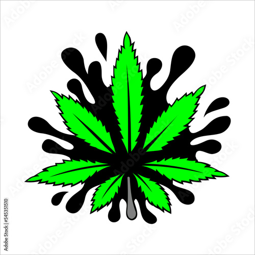 Vector design of two green marijuana leaves with a unique blotch effect in black and on a white background