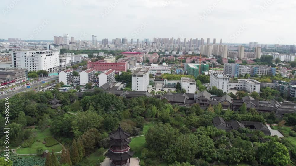 Aerial photography of Taizhou city landscape panoramic view