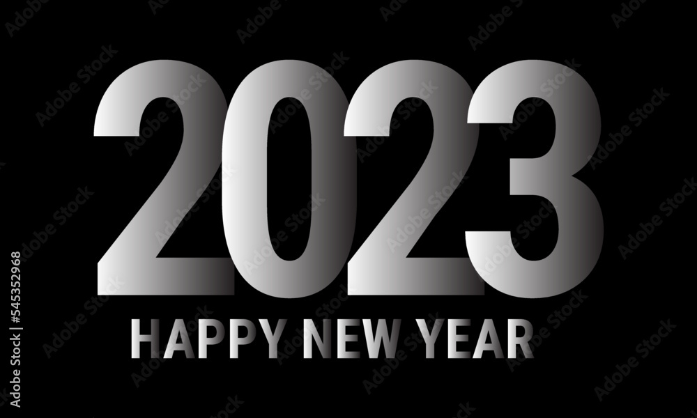 Happy New Year 2023 text design. Cover of business diary for 2023 with wishes. Brochure design template, card, banner. Vector illustration. Isolated on black background. Eps10 Vector Happy New Year 2023 text design. Cover of business diary for 2023 with wishes. Brochure design template, card, banner. Vector illustration. Isolated on black background. Eps10 Vector
