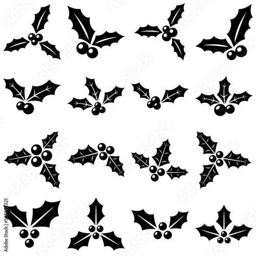 Set of holly berries in flat style isolated