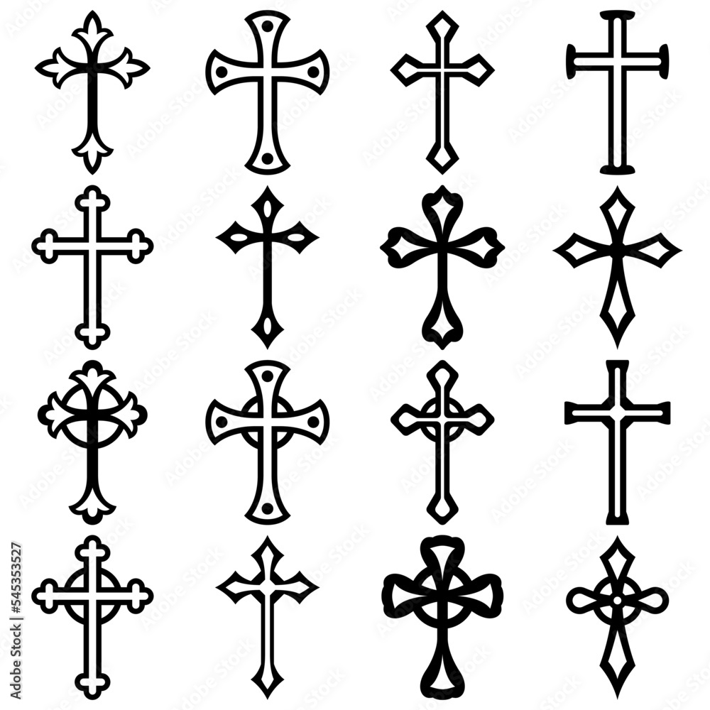 Set of Christian Cross isolated on white background