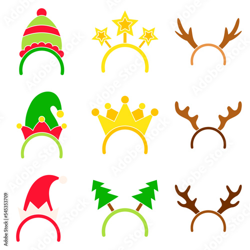 Set of Christmas headband in flat style isolated