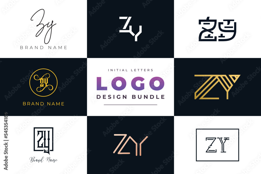 Initial letters ZY Logo Design Bundle