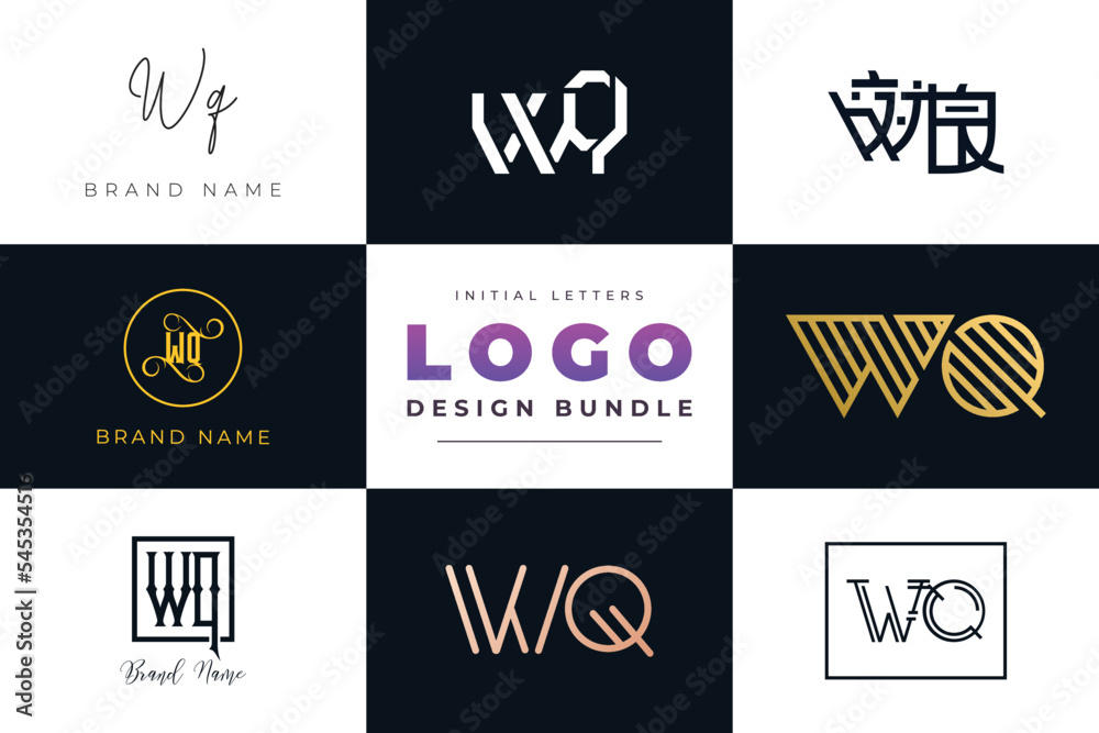 Initial letters WQ Logo Design Bundle