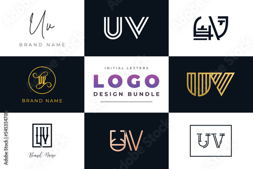 Initial letters UV Logo Design Bundle