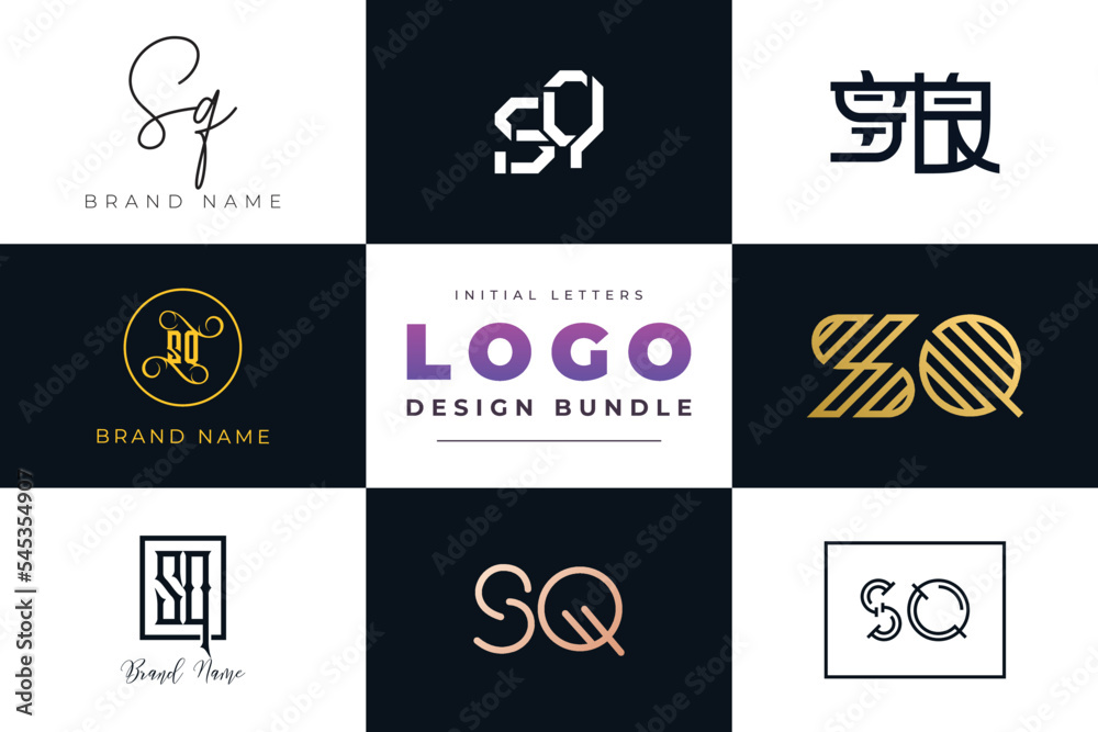Initial letters SQ Logo Design Bundle