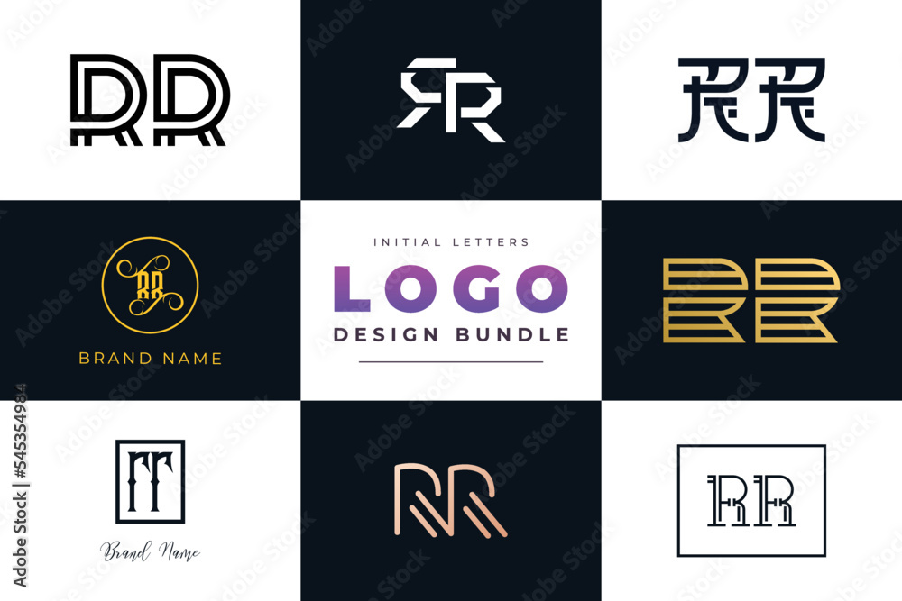 Initial letters RR Logo Design Bundle