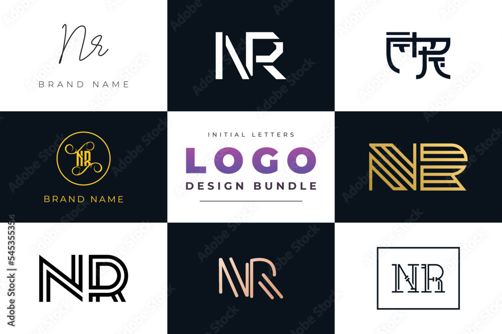 Initial letters NR Logo Design Bundle