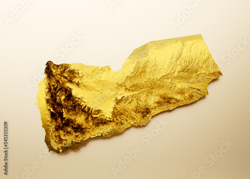 Yemen Map Golden metal Color Height map Background 3d illustration