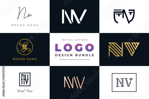 Initial letters NV Logo Design Bundle