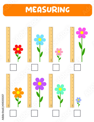 Measuring length  with ruler. Education developing worksheet. Game for kids.Vector illustration. practice sheets.Brush measurement in inches.