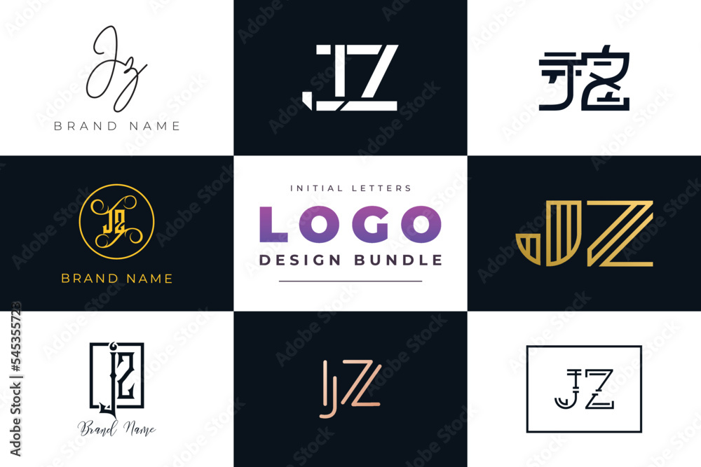 Initial letters JZ Logo Design Bundle