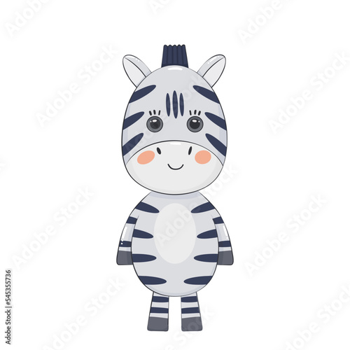 Simple cartoon zebra stands. Funny kids illustration with cute animal.