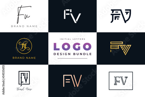 Initial letters FV Logo Design Bundle