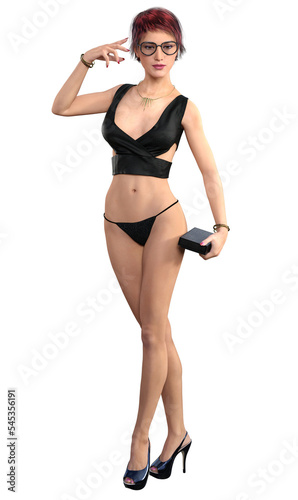 woman in black lingerie and shoes, 3d illustration