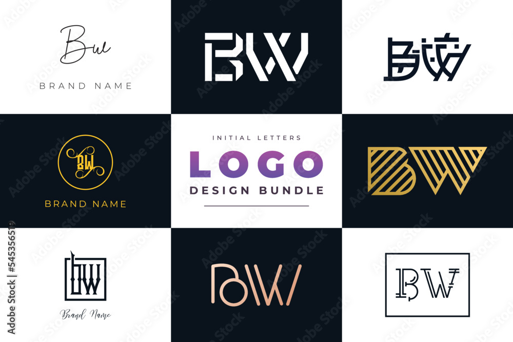 Initial letters BW Logo Design Bundle