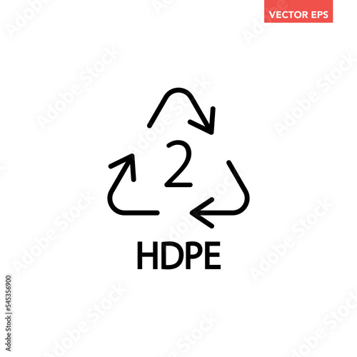Black single plastic recycle HDPE 2 line icon, simple recycle code flat design vector pictogram, infographic interface elements for app logo web website button ui ux isolated on white background