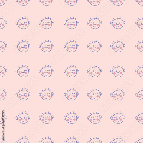 Simple doodle seamless pattern with cute baby faces. Perfect for T-shirt, poster and print. Hand drawn illustration for decor and design.