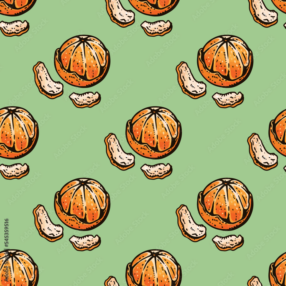Cute cartoon tangerine or oranges doodles seamless border pattern. Vector repeatable background texture tile. Cozy template of stock illustration for wrapping design Cute cartoon tangerine or oranges doodles seamless border pattern. Vector repeatable background texture tile. Cozy template of stock illustration for wrapping design