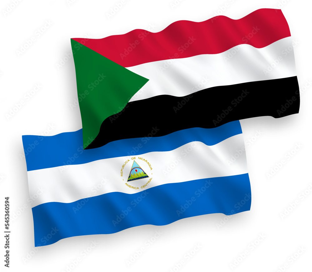 Fototapeta premium Flags of Nicaragua and Sudan on a white background