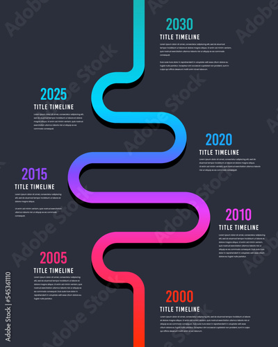 Winding colorful road vertical infographic. Presentation of 7-time company milestones.