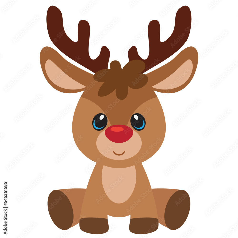 Obraz premium Cute sitting reindeer vector cartoon illustration