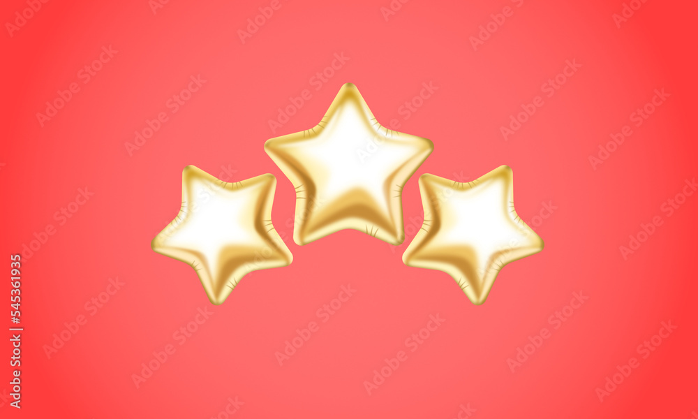 3 golden stars balloons on a red background. 3 golden stars balloons on a red background.
