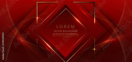 3D square frame red on red background with lighting effect and sparkling with copy space for text.