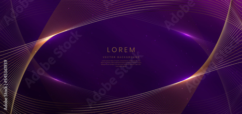 Abstract luxury curve glowing lines on dark purple  background. Template premium award design.