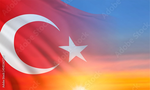 National flag of Turkey on background of a sunset. National holidays background photo