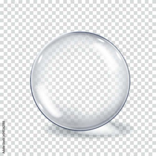 Realistic 3d glass spherical ball on light background.