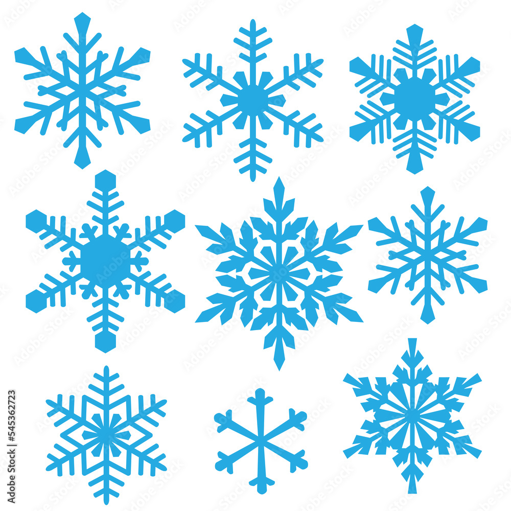 Beautiful snowflakes set vector cartoon illustration
