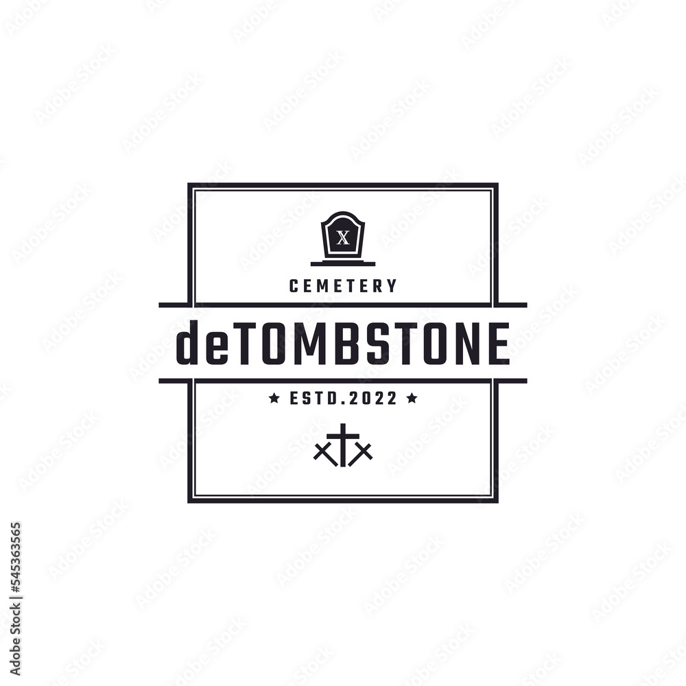 Vintage Retro Badge Emblem Tombstone Tomb Cemetery Logo Design Linear Style
