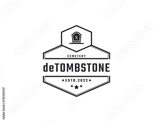 Vintage Retro Badge Emblem Tombstone Tomb Cemetery Logo Design Linear Style