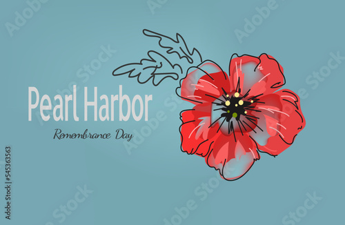 Red bright poppy flower, Vector doodle banner for Pearl Harbor Remembrance Day.